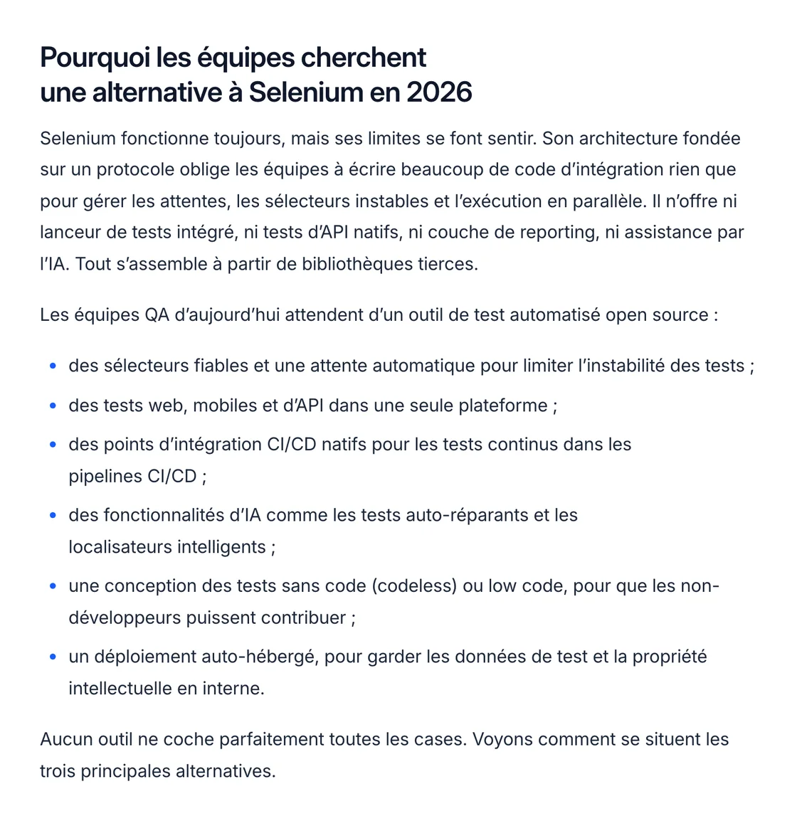 Détail du même article : la première partie de son texte, en français, avec un intertitre et une liste.