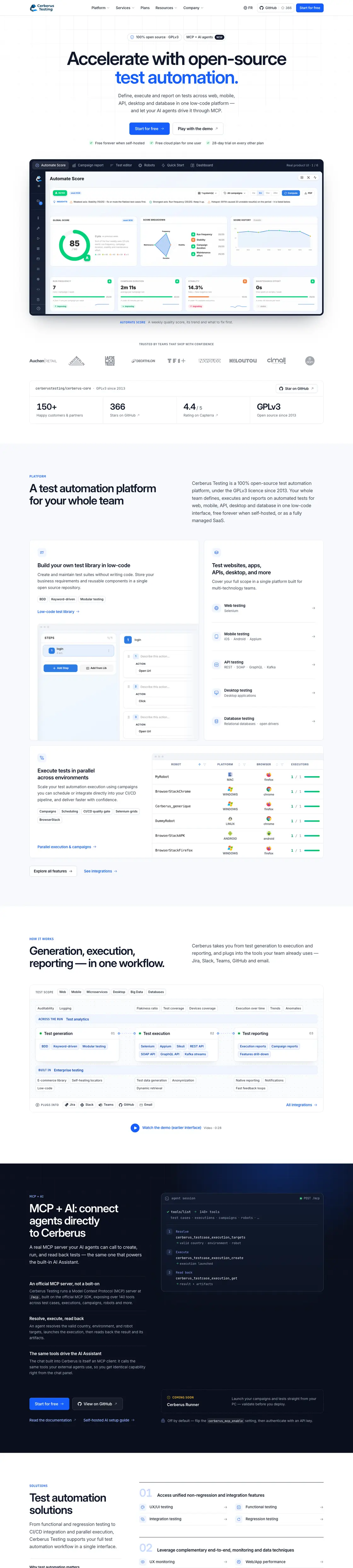 Nouvelle page d’accueil du site Cerberus Testing, refaite par Refontly